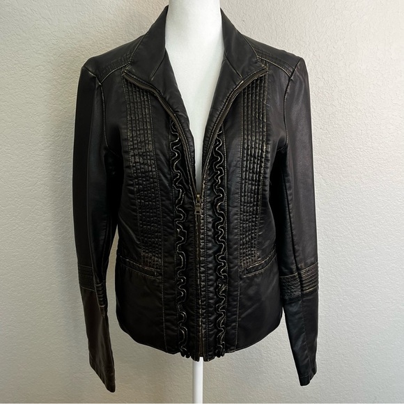 Big Chill Vintage Faux Black Leather With Bronze Distressed Jacket Size Medium - Picture 1 of 15
